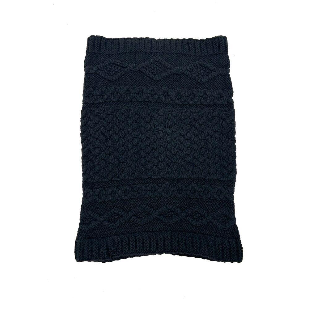 ARAN CRAFTS *Flawed* Black Cable Knit 100% Merino Wool Snood Scarf Cowl One Size